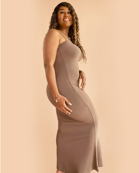 Simply Brown Ribbed Bodycon Midi Lounge Dress – Forever Yanè