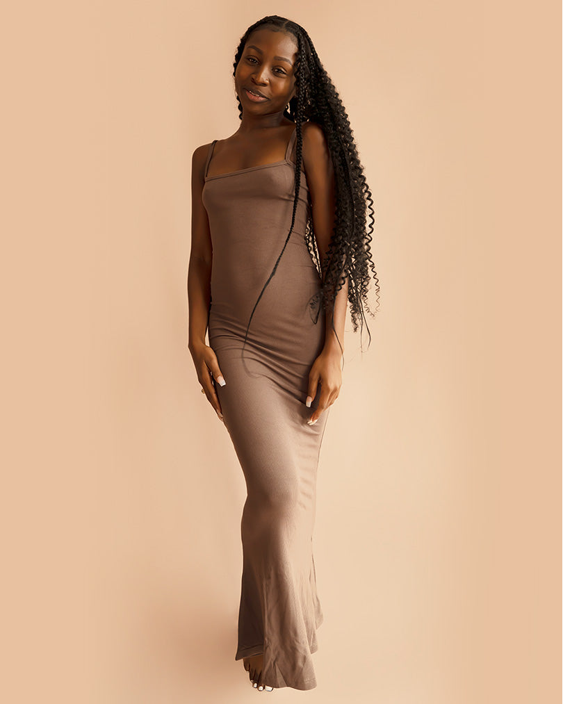 Simply Brown Ribbed Bodycon Midi Lounge Dress Simply Brown Ribbed Bodycon Midi Lounge Dress